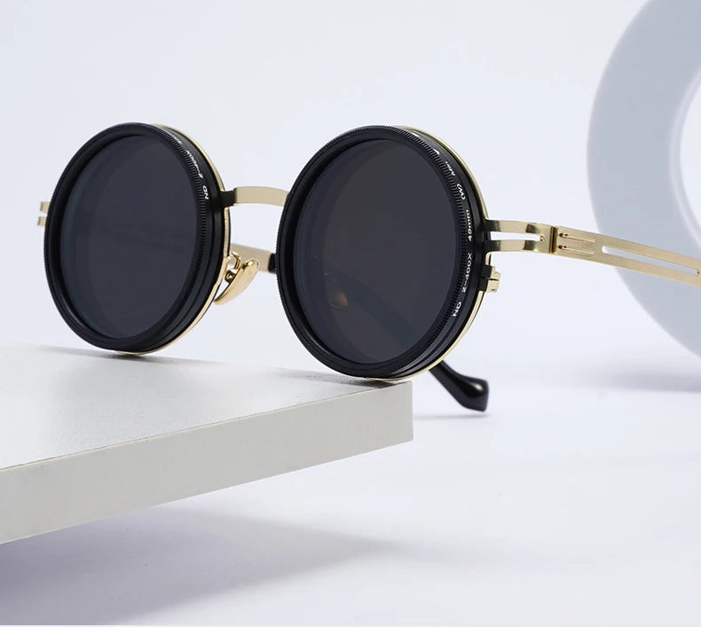New Adjustable 1-9 Sunglasses Punk Polarized Sun Glasses Men Women Round ND Filter Lenses Retro Fishing Eyeglasses Shades