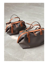 Women's Nylon With Genuine Leather Zipper Tote Lightweight Soft Travling Bags Versatile Style Handbag Different Colors And Size