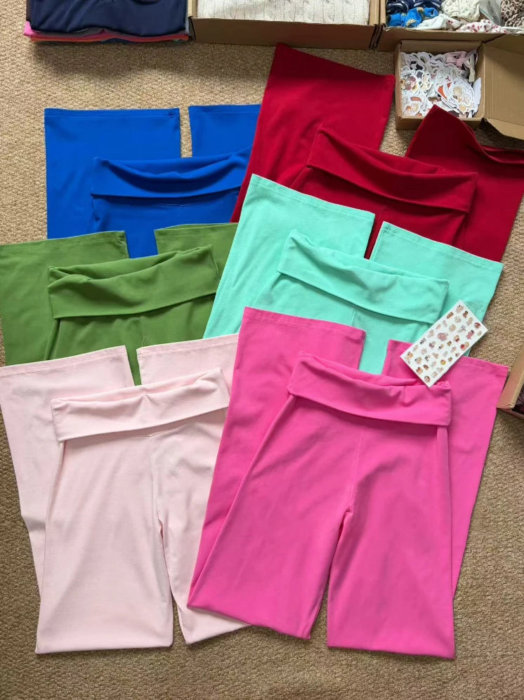 Women's Foldover Low-Rise Straight-Leg Pants