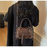 Vintage Rivets Pillow Bag Large Capacity Zipper Single Shoulder Bag Top Handle Patent Leather Crossbody Women's Bag Women