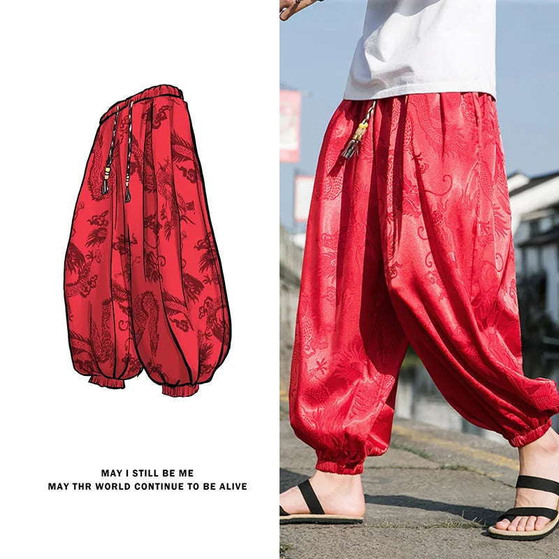 Men’s Ice Silk Dragon Jacquard Bloomers