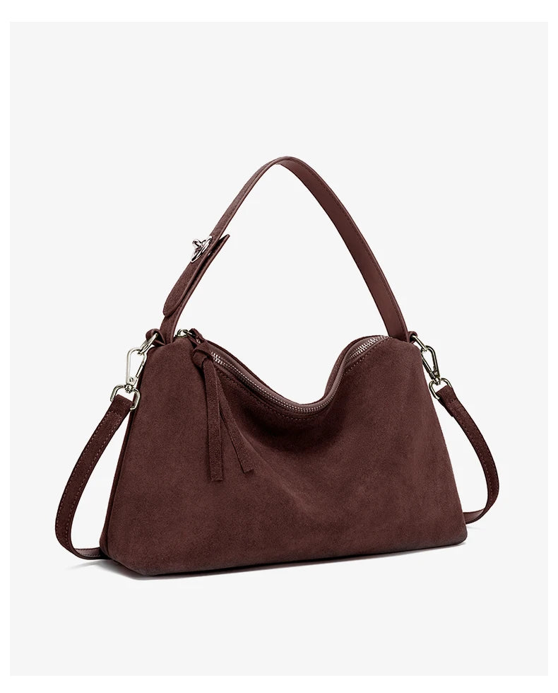 Russian Women's Genuine Suede Cowhide Leather Shoulder Bag Retro Frosted Cow Large Capacity Versatile Commuting Luxury Designer