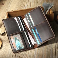 Handmade Vintage Crazy horse Genuine Leather Wallet men Leather long wallet clutch bag male purse money clips money bag