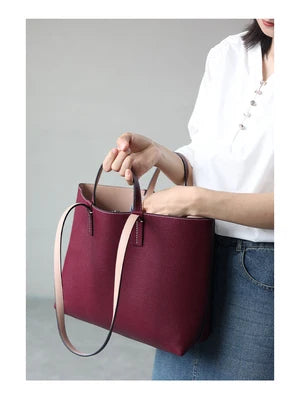 JAZZQ Reversible Genuine Leather Tote | First-Layer Cowhide