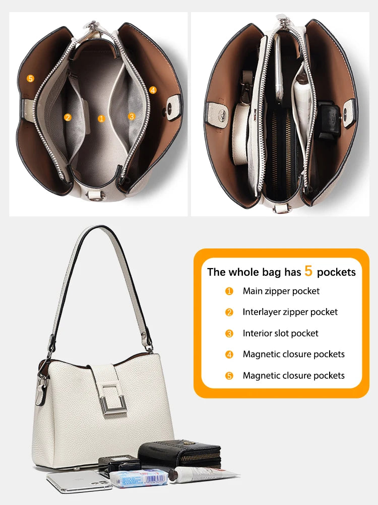 Zency Genuine Leather Bucket Shoulder Bag for Women