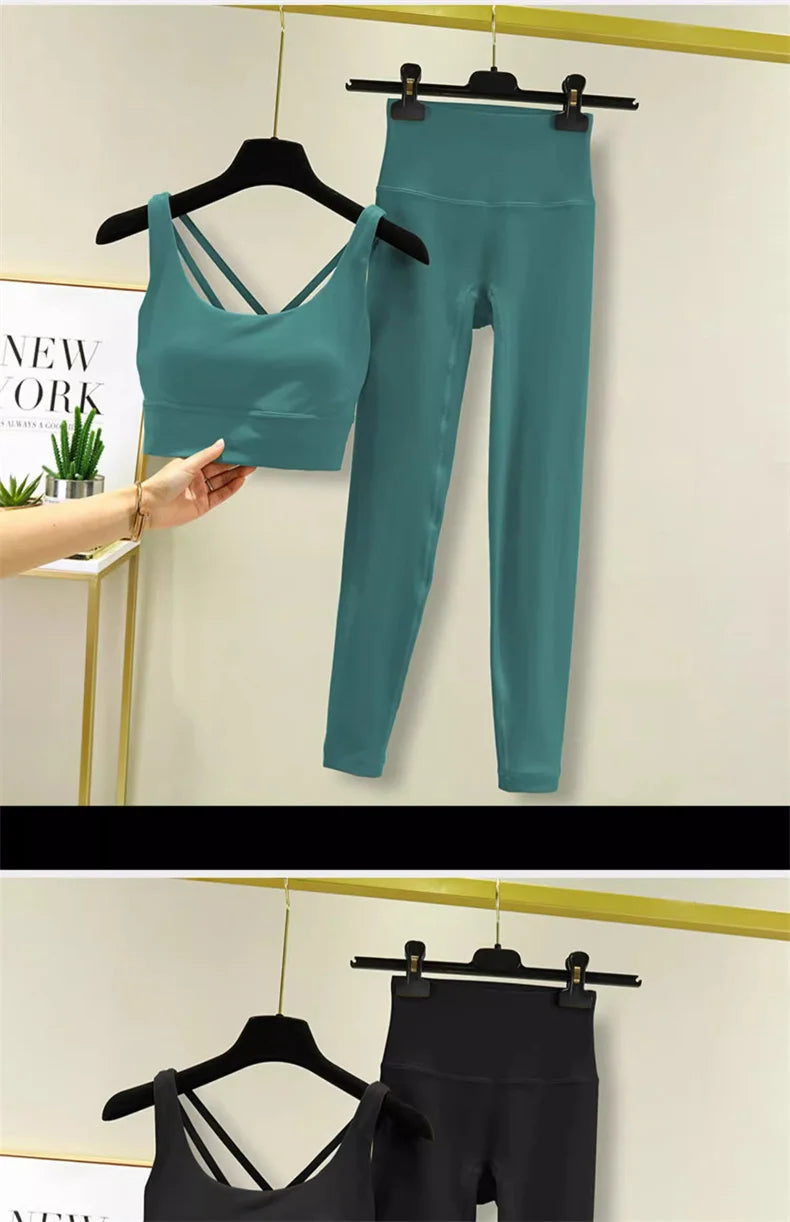 TRY TO BN 2 Piece Yoga Set Women's Tracksuit Sports Bra High Waist Leggings Tummy Control Squat Proof Workout Outfit Gym Clothes