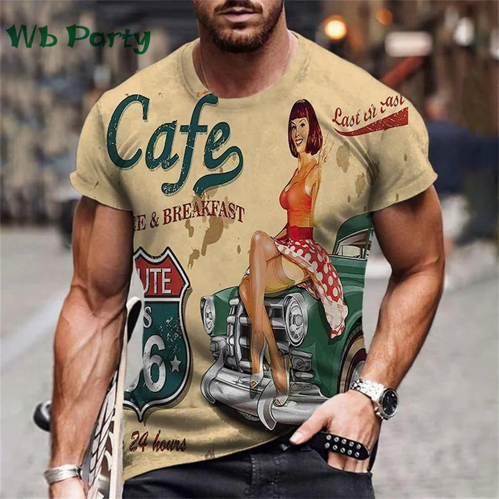 Vintage Route 66 Biker Print Men's Graphic Tee