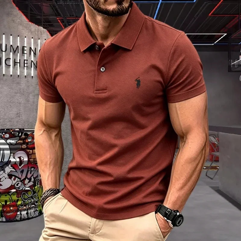 Men's 100% Cotton Polo Shirt — Embroidered Short Sleeve Golf Top