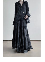 UMI MAO Irregular Fold Maxi Skirt – Elegant A-Line