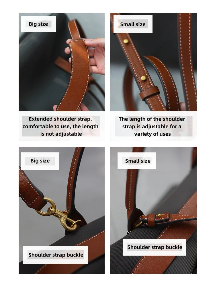 Women's Nylon With Genuine Leather Zipper Tote Lightweight Soft Travling Bags Versatile Style Handbag Different Colors And Size