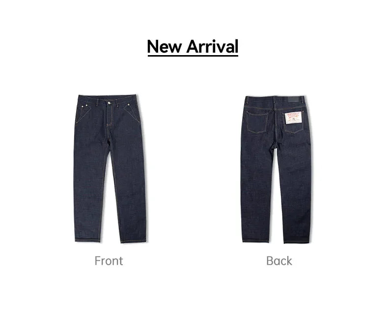 Maden Vintage 13.5OZ Selvedge Raw Denim Jeans Cotton Straight Denim Pants Men's Heavyweight Blue Zip Fly with Pockets Trousers