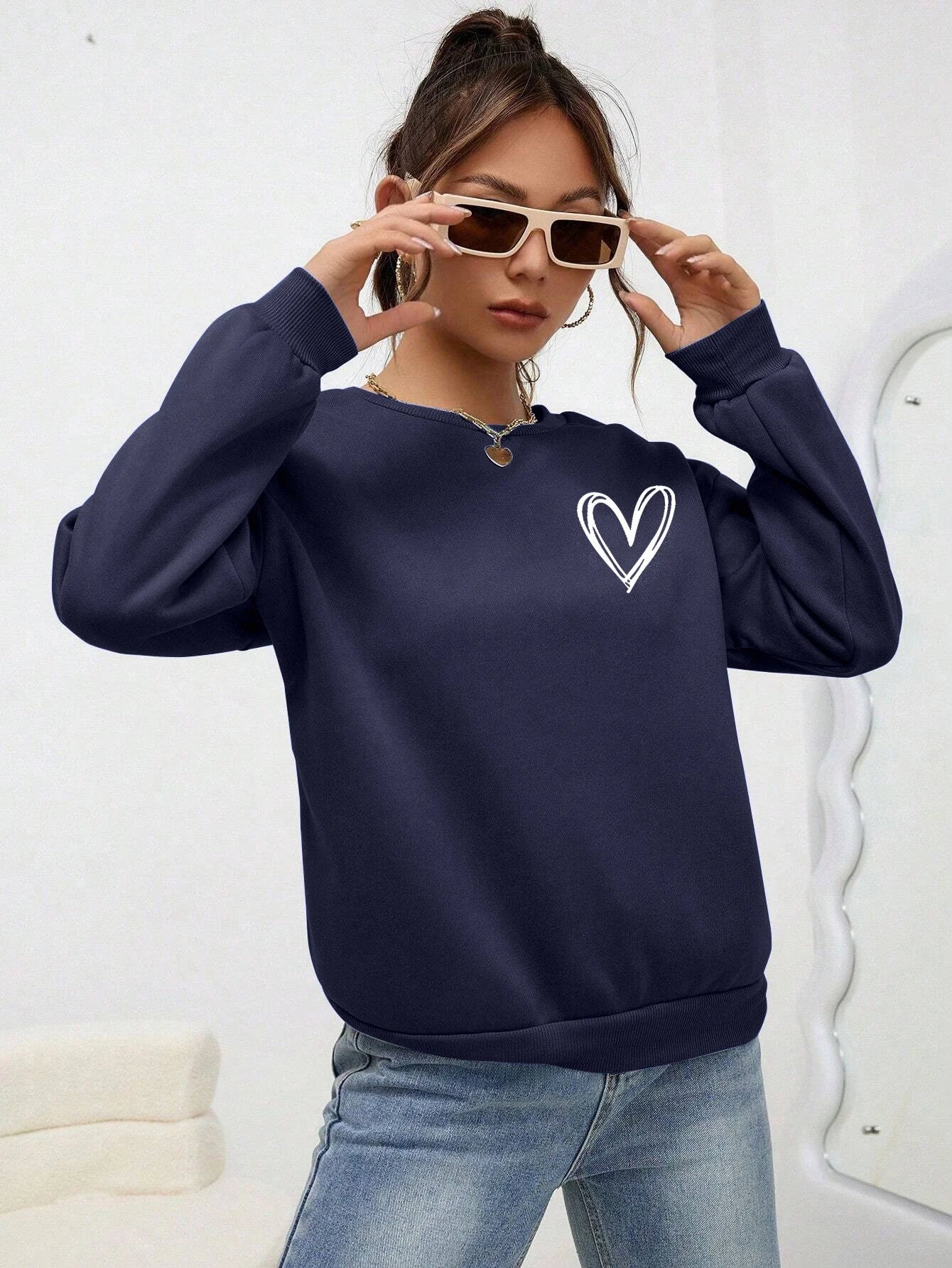 Heart Pattern Fleece Crewneck
