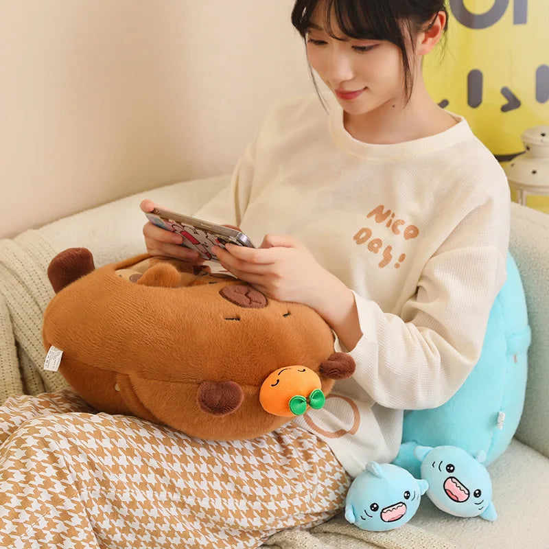 New Capybara Shark Shaped Snack Bag Plush Toys Super Soft Cartoon Squishy Pillow Funny Food Dolls Birthday Gifts Room Decor