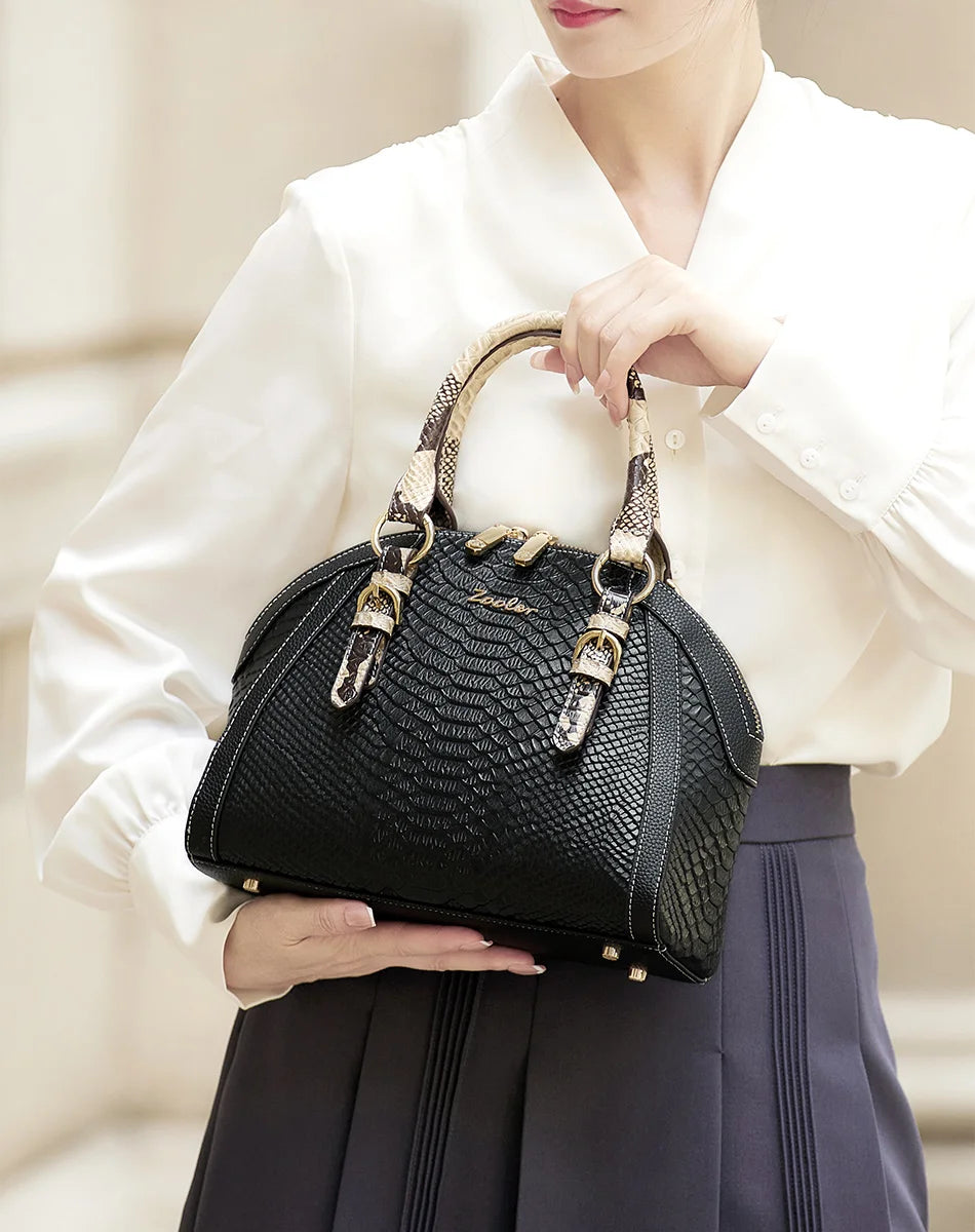 ZOOLER Women First Cow Genuine Leather Handbag Elegant Single Shoulder Bag Business Women Large Purses Saddle Black New#YC336