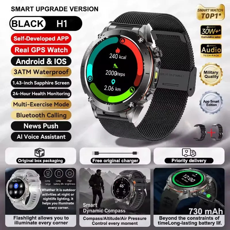 2025 New GUHUAVMI IOS Ultra GPS Smart Watch 10ATM Waterproof Built-in Dual-band GNSS Compass Military Sports Men SWIM Bracelet