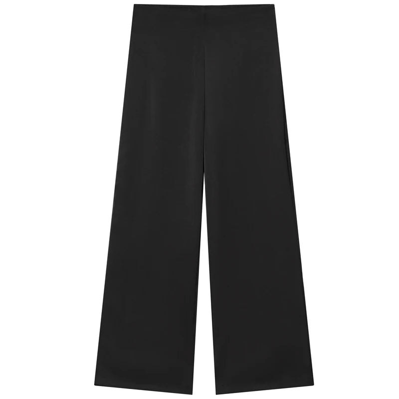 HXAO 2025 Off White Satin Pant Sets Women's Suit Off Shoulder Strapless Top Vest Set 2 Piece Woman Chic High Waist Trousers Sets
