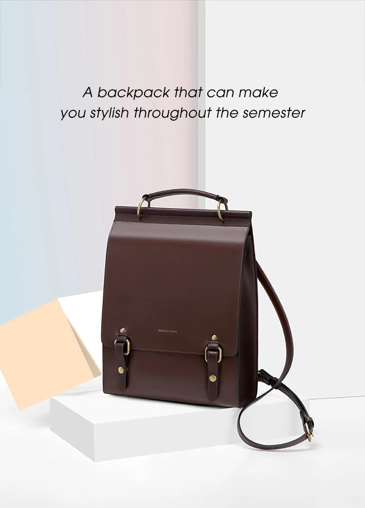 Cnoles Vintage Women's Leather Backpack Casual Shoulder Bag Travel Purse for Girls College School Book Bag