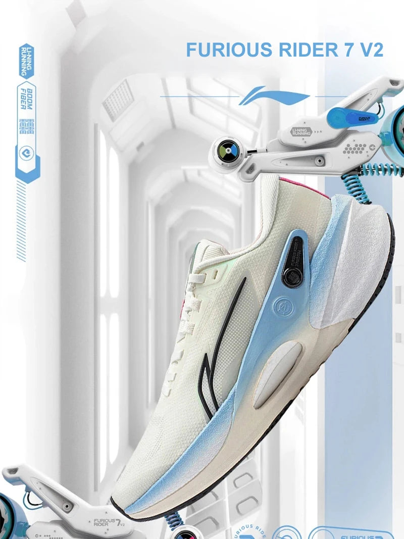 Li-Ning Men's FURIOUS RIDER 7 V2 Stability Running Shoes BOOM FIBER Cushion Stable Support Sport Shoes Wearable Sneakers ARZU003