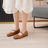 AIYUQI Women's Genuine Leather Square-Toe Ballet Flats