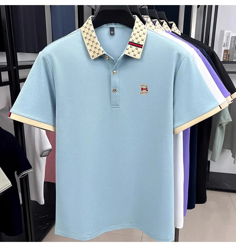 B Letter Embossed Short Sleeve Polo Shirt for Men