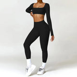 2-Piece Women's High-Waist Yoga Set – Seamless Long Sleeve Workout Suit