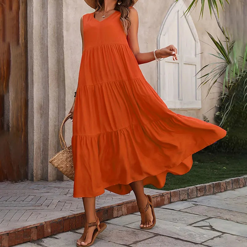 Elegant V-Neck Ruffle Summer Maxi
