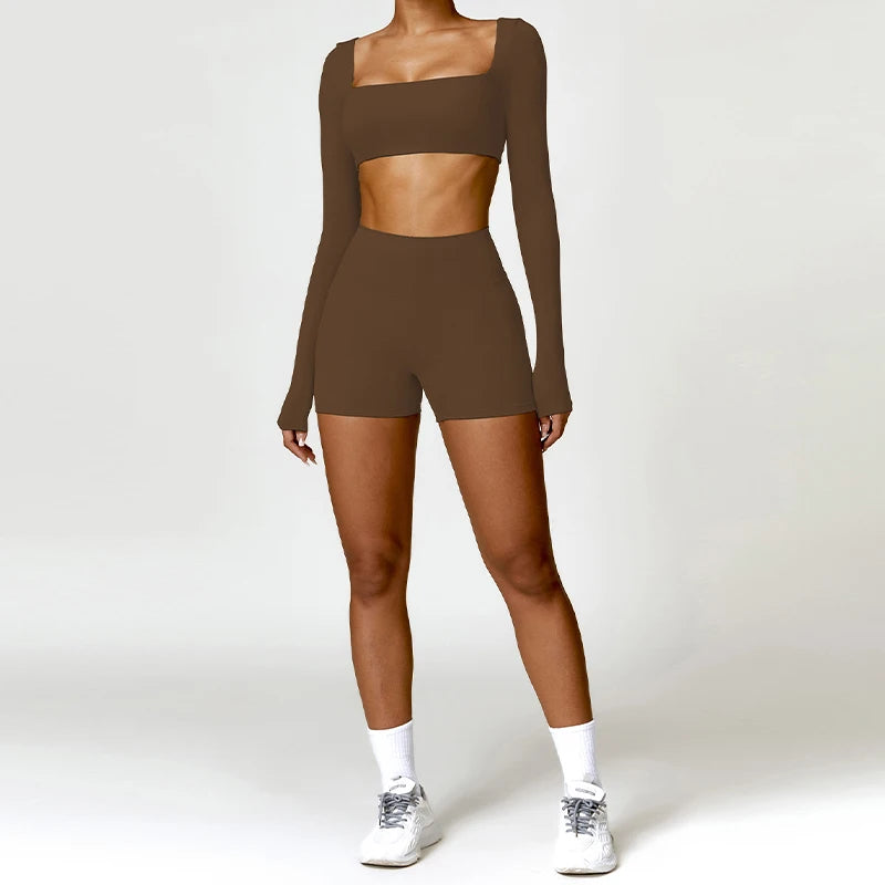 2-Piece Women's High-Waist Yoga Set – Seamless Long Sleeve Workout Suit