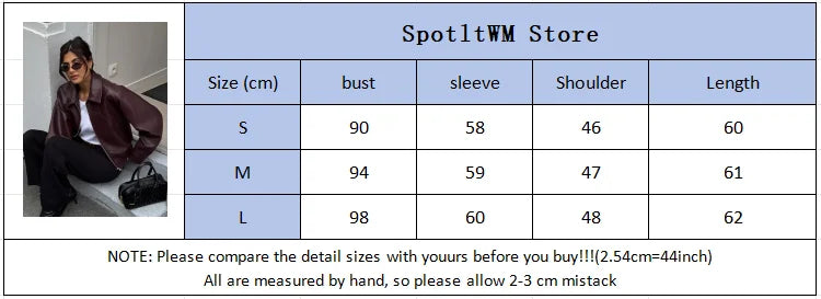 Women's Wine Red Pu Leather Short Jacket Fashion Autumn Lapel Collar Zipper High Street Loose Overcoats Ladies Button Outerwears