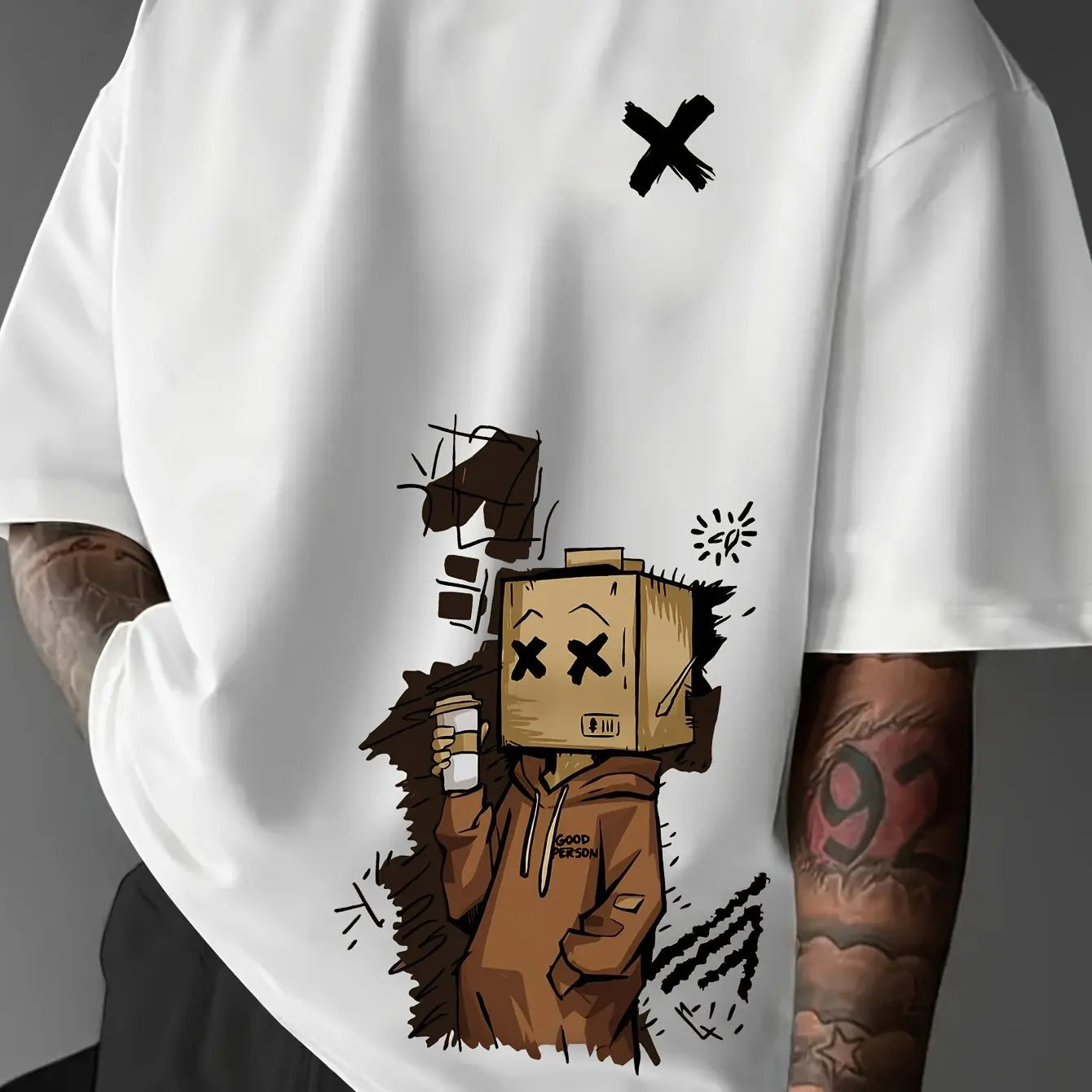 Men's Pure Cotton Graffiti Print Loose Fit Casual T-Shirt