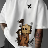 Men's Pure Cotton Graffiti Print Loose Fit Casual T-Shirt