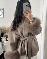Elegant Lace-Up Woolen Short Coat