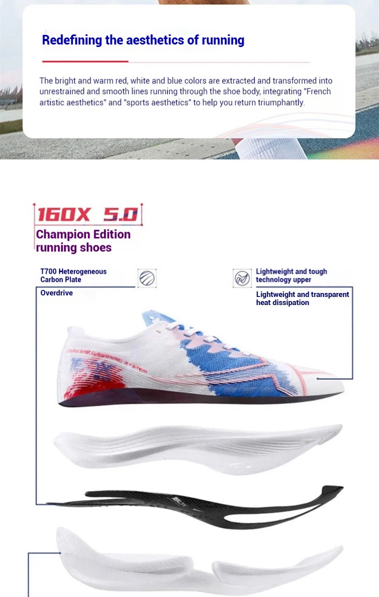 Xtep 160X 5.0 Running Shoes  Professional Marathon PB Carbon Plate Sport Shoe Non-Slip Wear-Resistant Sneakers 977119110004