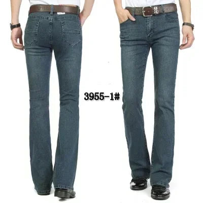 Male Bell Bottom Denim Trousers Slim Black Boot Cut Jeans Men's Clothing Casual Business Flares Pants