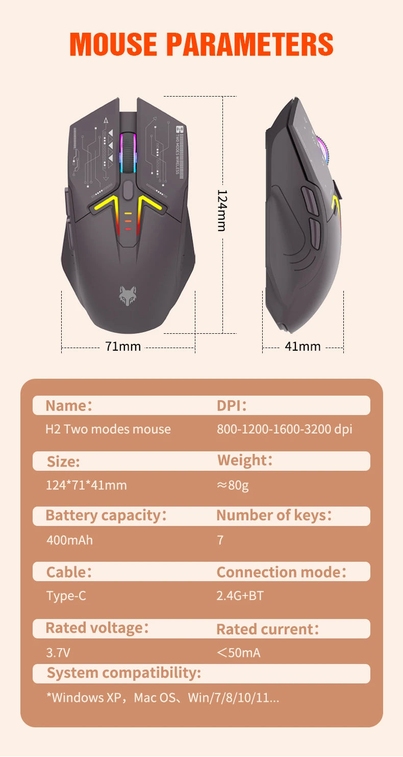XUNFOX H2 Bluetooth Wireless Mouse Laptop Desktop Home Office Magnetic Fast Charging Luminous Mouse