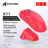 Ultra Light ATTACK SHARK X11 Tri-mode 2.4G Bluetooth Wired Programmable RGB Ergonomic Gaming Mouse For PC Laptop
