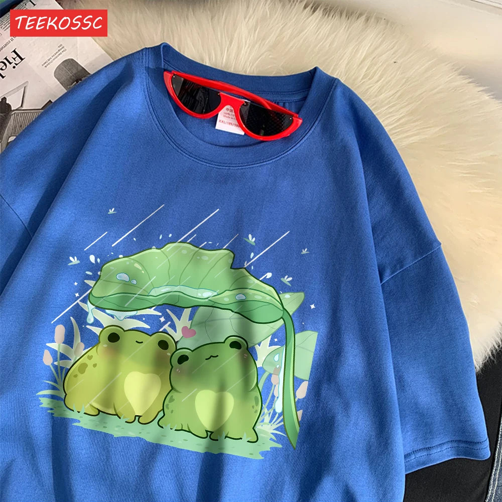 Artistic Frog Umbrella Cotton T-Shirt