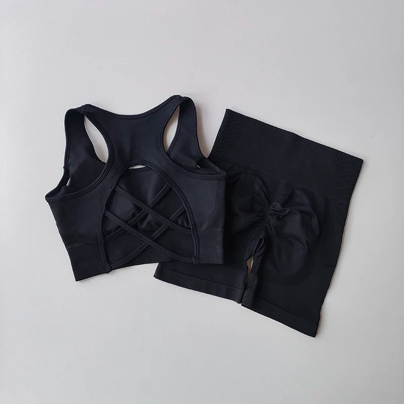 2-Piece Women's Seamless Workout Set: High-Waist Shorts & Performance Sports Bra