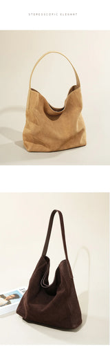 Frosted Suede Tote Bag – Large Capacity Shoulder Bag