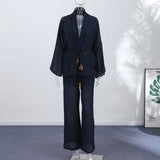 Fashion Stripe Long Pants Set Women Chic Lapel Single Breasted Shirt High Waist Wide Leg Trousers 2026 Spring New 2 Pcs Outfits