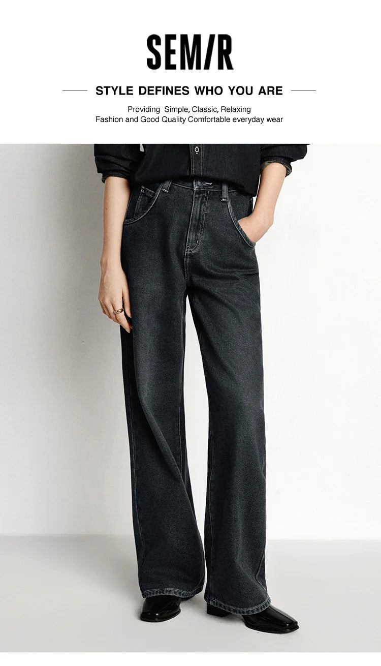 Women's High-Waist Fleece-Lined Wide-Leg Jeans