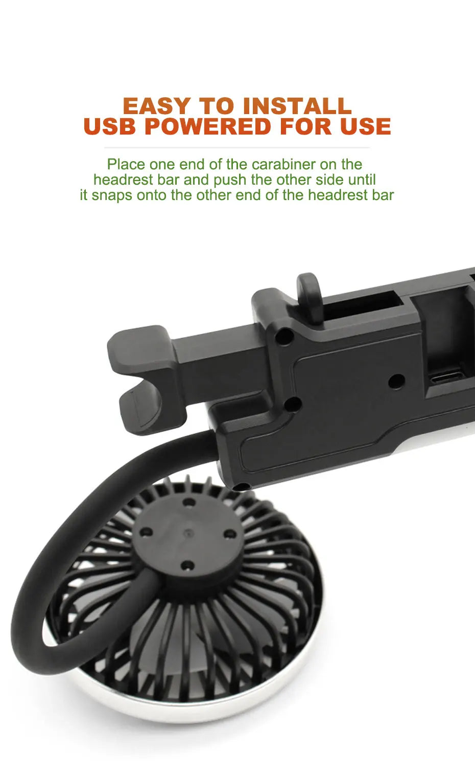 SEAMETAL Dual-Head USB Car Fan | 3-Speed 360° Cooling