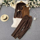 3-Piece Women’s Knitted Set: V-Neck Belted Cardigan & High-Waist Wide-Leg Pants