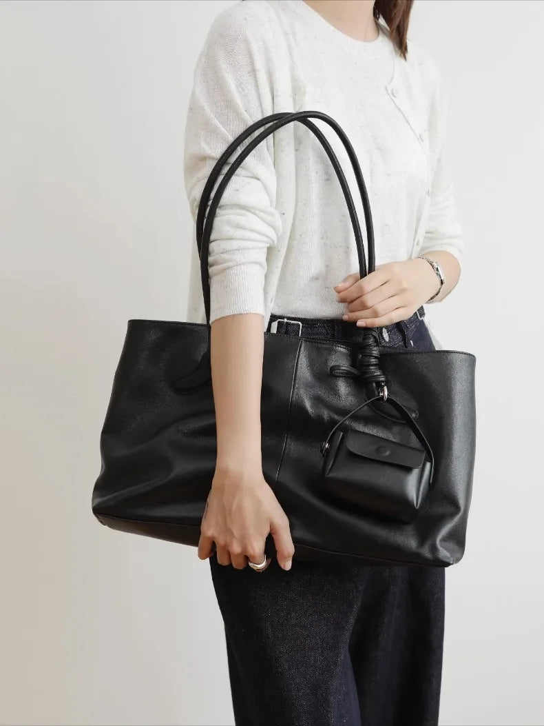 Motingsome Oversized Natural Leather Woman Bags 2025 New Fashion Handbag and Purses Large Capacity Commuter Bag Casual Tote