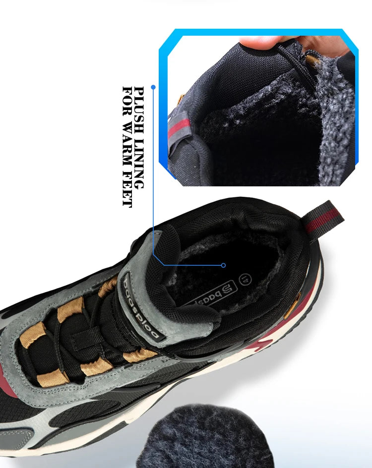Baasploa Winter Men Shoes Fashion Plush Warm Waterproof Leather Sports Shoes Male Casual Outdoor Non-Slip Lace up Walking Shoes