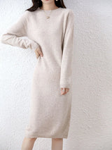 100% Merino Wool Long-Sleeve Midi Sweater Dress