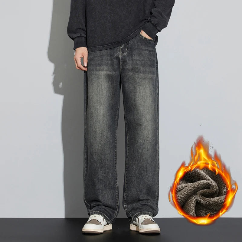 Men's Fleece-Lined Wide-Leg Jeans – Winter Warmth