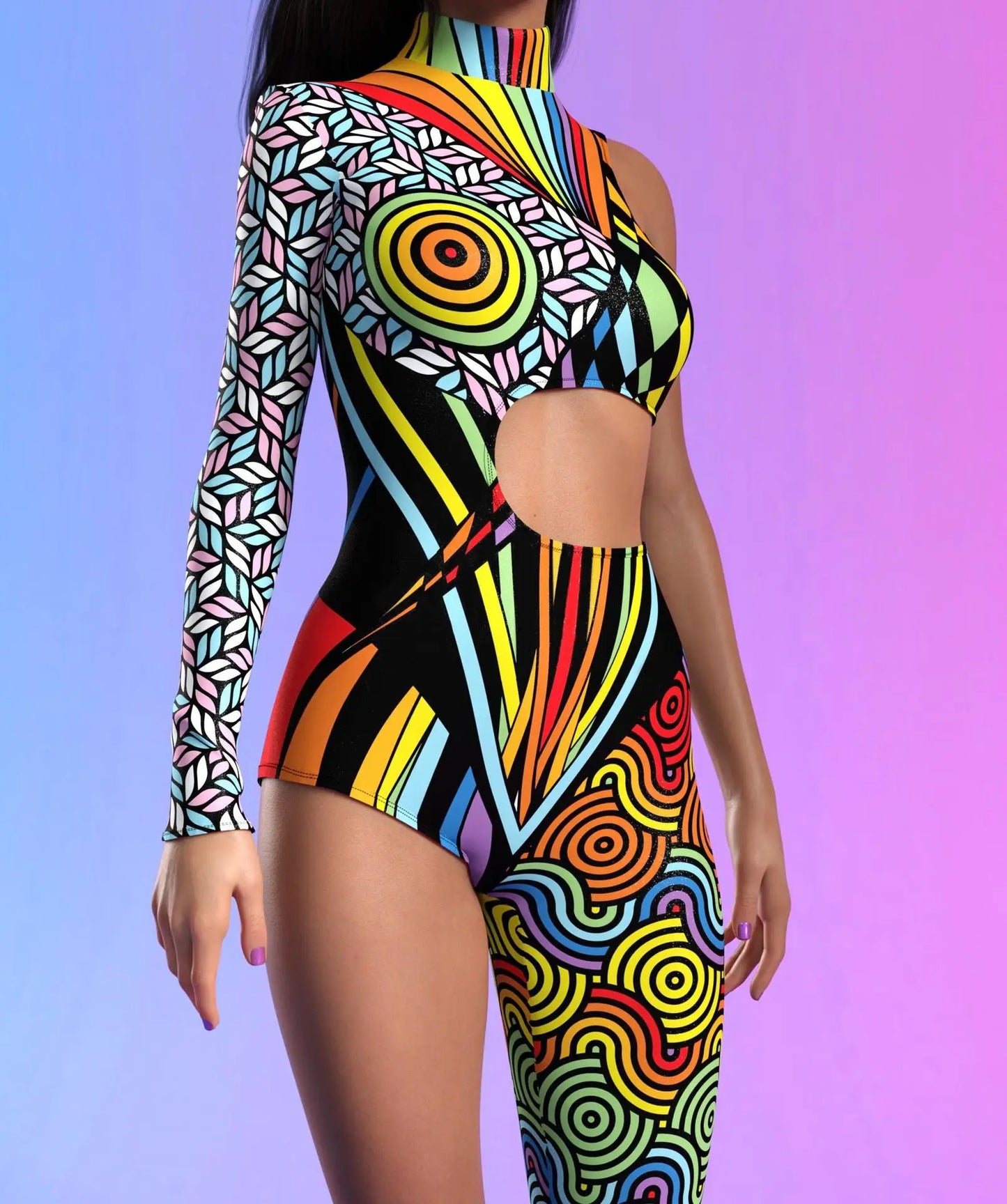 Women's Cyberpunk Rainbow Asymmetrical Bodysuit