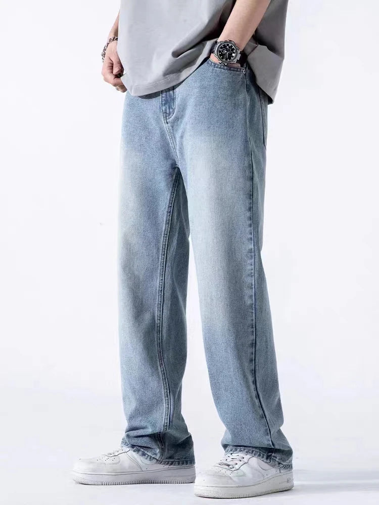 Men's Loose Straight-Leg Cotton Blend Jeans
