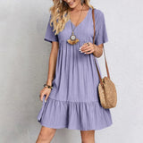 Elegant V-Neck Pleated A-Line Dress