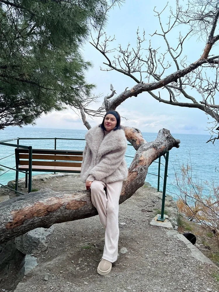 Gradient Faux Fox Fur Overcoat